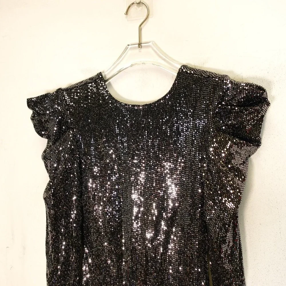 Vintage 80s Glam Sequin‎ Party Dress S Black FOREVER 21 Mini Punk Rock Princess